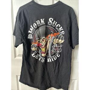 Y2K Style Work Sucks‎ Lets Ride T Shirt L Biker Motorcycle Harley Clown Flames